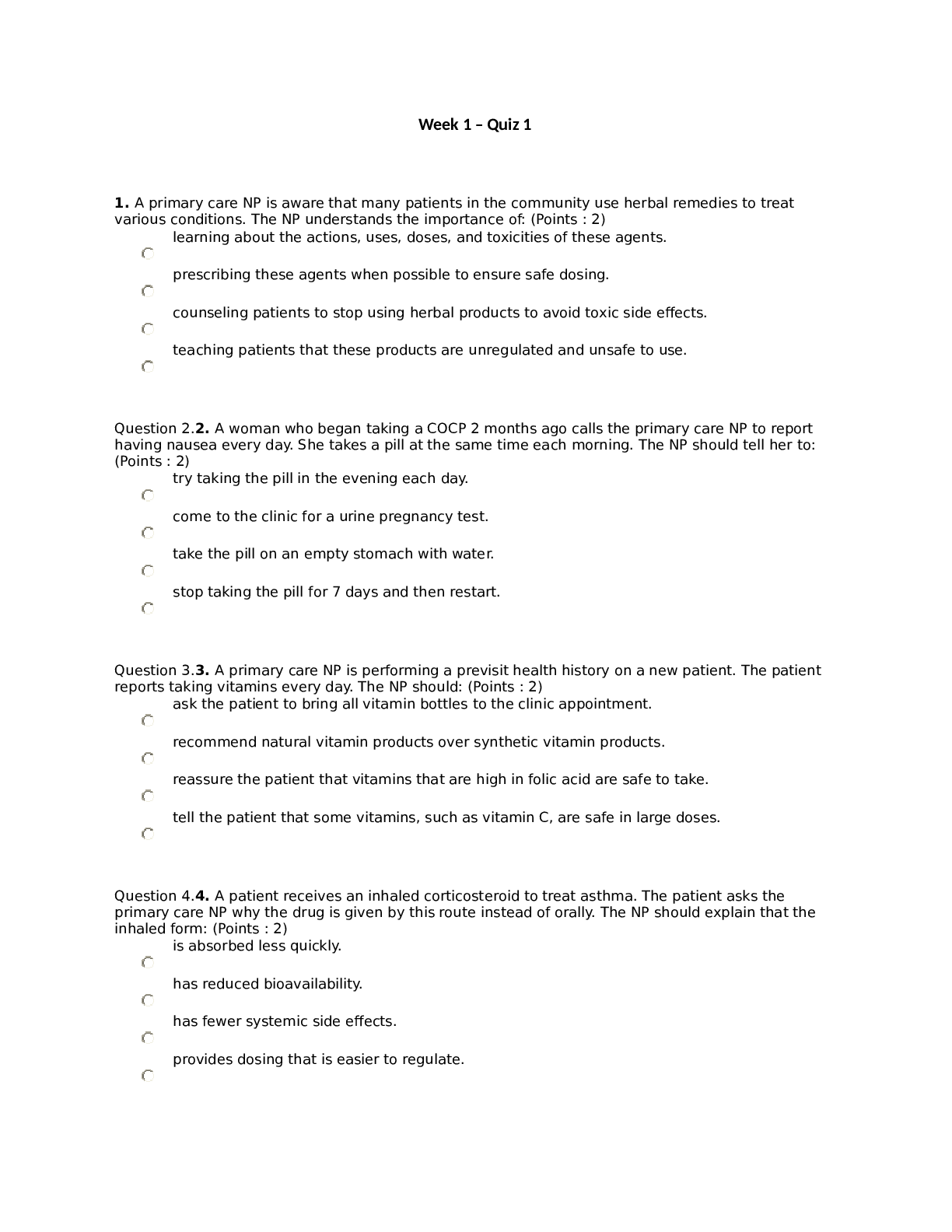 Preview image for NR 508 Week 1 Quiz Review  Q&As